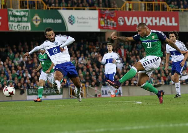 Josh Magennis (right) on show during Northern Ireland's 4-0 victory over San Marino. Pic by PressEye Ltd.