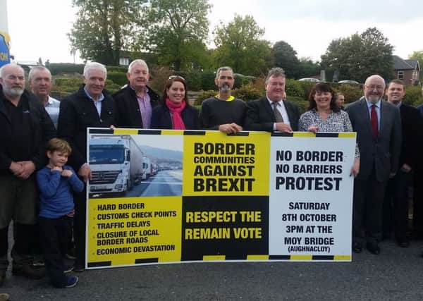 Sinn Fein elected representatives unite at Moybridge, near Aughnacloy, in support of Border Communities Against Brexit.