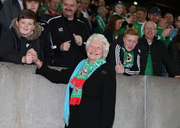 Dame Mary Peters during the 'Lap Of The Legends' parade to mark the opening of the National Stadium at Windsor Park. Pic by PressEye Ltd.
