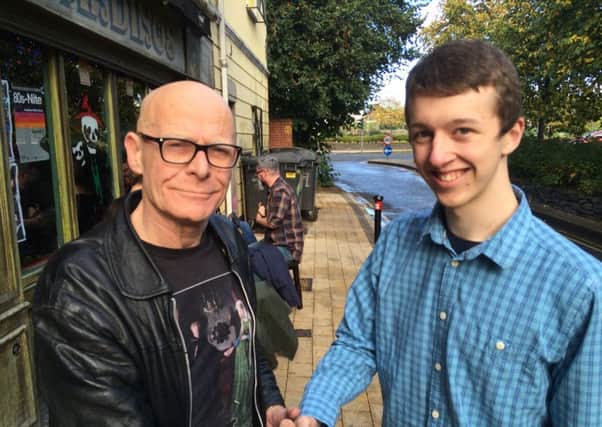Eamonn McCann with Scott Moore of the Campaign to End Compulsory Religious Worship.