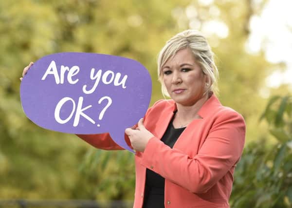 Undated handout photo issued by the Department of Health of Health Minister Michelle O'Neill launching the Ã¢Â¬ÃœHelping Others' campaign to highlight awareness of mental health issues