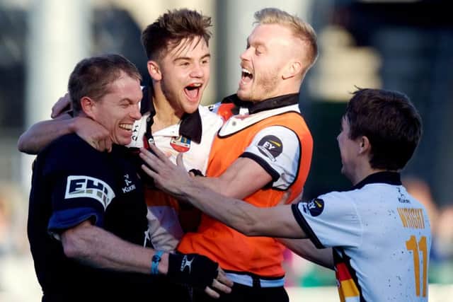 Double goal-scorer Kyle Marshall celebrates after the final whistle. PICS: FRANK UIJLENBROEK / WORLD SPORT PICS