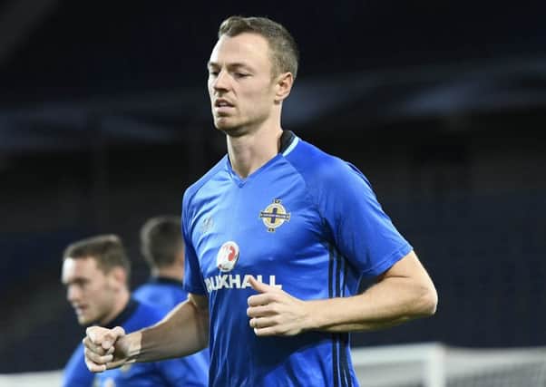 Northern Ireland's Jonny Evans  during training at the Hannover Arena in Hannover