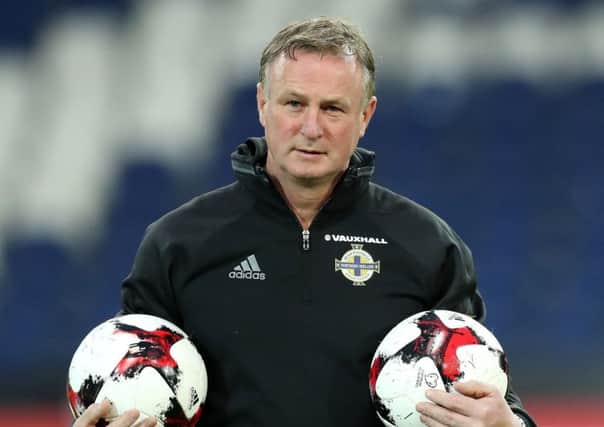 Northern Ireland manager Michael O'Neill  during Monday's training session at the HDI Arena, Hannover