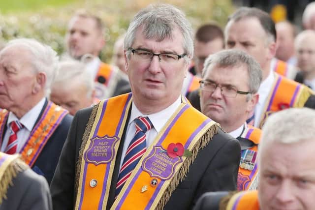 Fermanagh and South Tyrone MP Tom Elliott was among the 800 Orangemen who paraded at Mr Nelsons funeral