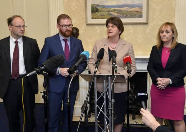 Michelle McIlveen (right) pictured with other DUP ministers on the morning when it was confirmed that the UK had voted to quit the EU