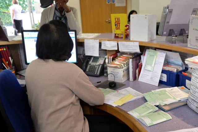 The reception at a busy GP's surgery