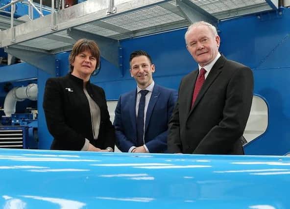 CDE MD Brendan McGurgan with First and Deputy First Ministers Arlene Foster and Martin McGuinness at the investment  announcement in March
