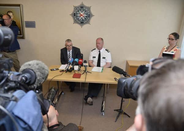 Chief Constable George Hamilton at the press conference to announce that the  Chief Constable of Bedfordshire Police John Boutcher, left, will lead operation Kenova which will investigate the activities surrounding the army agent known as Stakeknife. Presseye picture