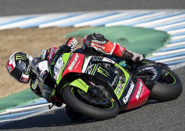Jonathan Rea on the Kawasaki ZX-10R during free practice at Jerez in Spain.