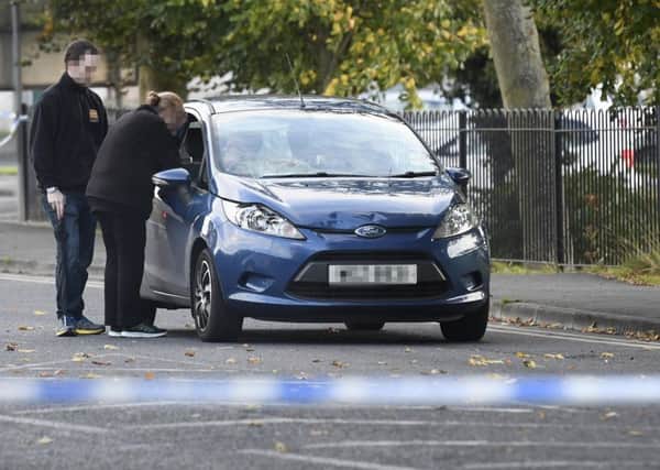 Police at the scene on the Scarva Road in Banbridge after two children were knocked down on Monday afternoon. Pic by Colm Lenaghan/Pacemaker