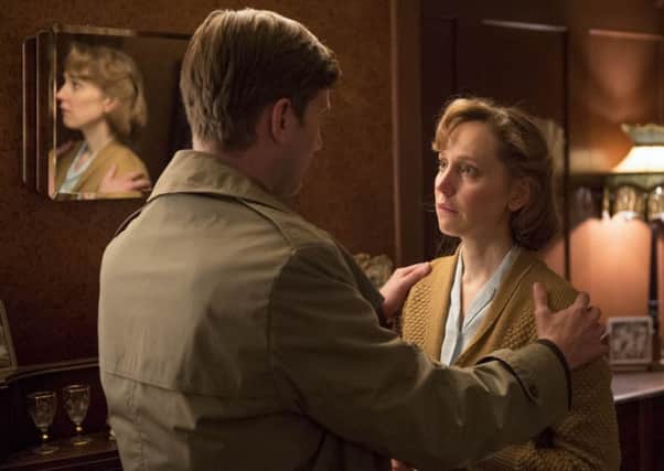Captain Ronald Dreyfuss played by Aaron Staton and Rose Coyne played by Hattie Morahan in My Mother And Other Strangers