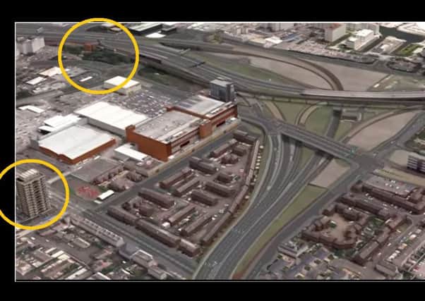Image of the proposed York Street Interchange. Yorkgate train station and one of the New Lodge towerblocks are circled here for reference.