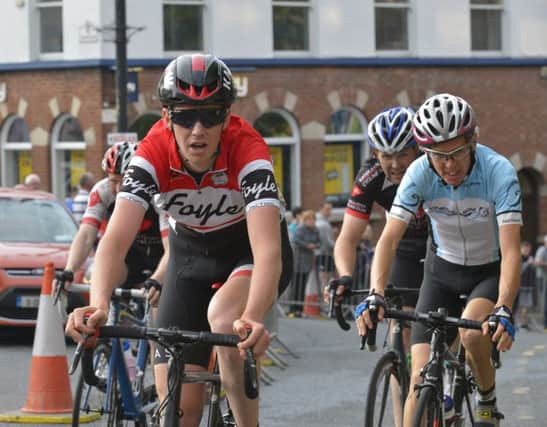 Thomas McLaughlin from Foyle Cycle Club leading the early stages of  this year's Maiden City Criterium Cycle A4 Race, just one of the many popular events promoted by the local club. DER2316GS014