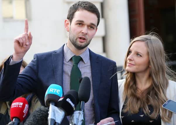 Daniel McArthur (director of Ashers Bakery) with wife Amy outside court
