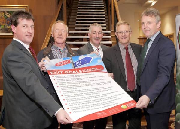 Pictured left to right are: UFU chief executive, Wesley Aston;  UFU Co Armagh Chairman, Thomas Jamison; UFU deputy president Victor Chestnutt; UFU deputy president, Ivor Ferguson and UFU president, Barclay Bell set out the UFUs priorities for agriculture as the UK plans to leave the European Union
