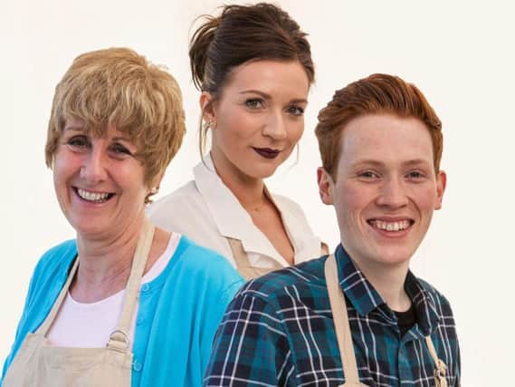 (l-r) Jane, Candice and Andrew, the final three bakers in this years The Great British Bake Off