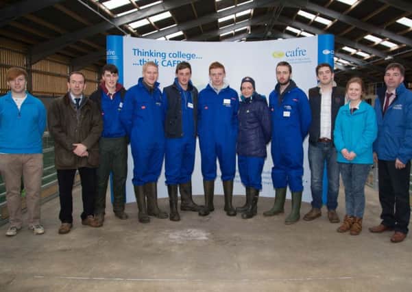 CAFRE students and staff pictured during the unveiling of CAFREs new sheep education facility at the colleges hill farm at Glenwherry