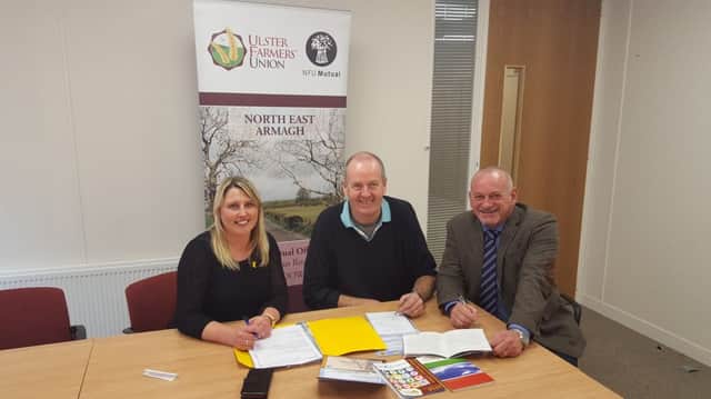 Avril Macauley (Senior Group Manager) John McCullagh (Group Chairman) & Lawson Burnett (Group Manager)
Discussing plans for the forthcoming Farm Health and Welfare Day