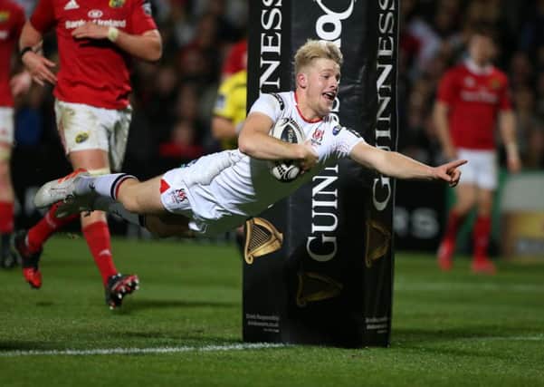 Ulster Rob Lyttle scores a try against   Munster