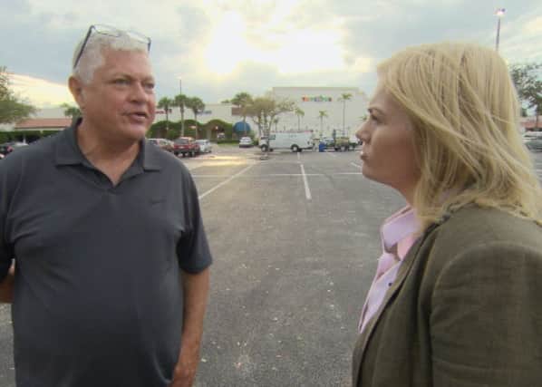 Self-confessed gun smuggler Mike Logan being interviewed by BBC NI Spotlight reporter Mandy McAuley in Florida back in 2014.