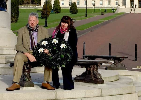 Oliver McVeigh and Dympna Kerr, whose brother Columba McVeigh is among four Disappeared victims whose remains have yet to be found, at Stormont