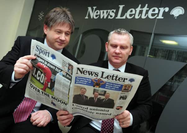 Basil McCrea (left) and John McCallister pictured in February 2013 at the Belfast office of the News Letter ahead of NI21 being established