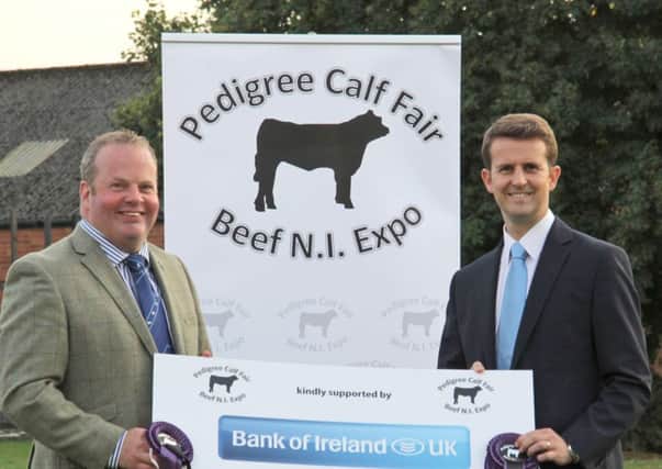 Bank of Ireland is sponsoring the showmanship classes at the forthcoming Pedigree Calf Fair. Bank of Ireland's Head of Agriculture William Thompson, right, is pictured with event chairman David Connolly. Picture: Julie Hazelton