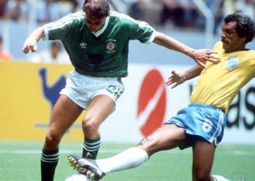 David Campbell, pictured in action for Northern Ireland against Brazil at the 1986 World Cup finals, said coverage of the poppy issue would educate young people