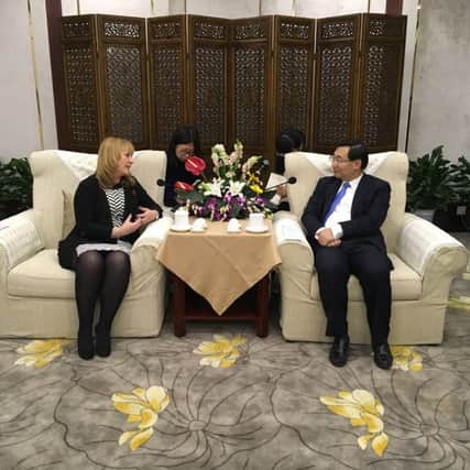 Michelle McIlveen meets Governor Hu Heping, Governor of Shaanxi Province, during her agri-food mission to China. In the meeting, they talked about a range of agricultural issues, including the strengths of NI-China relations. Governor Hu also recalled a visit to Northern Ireland 10 years ago. The meeting takes place during the Agriculture Ministers visit, which aims to build on and further strengthen the existing trade and knowledge sharing links between Northern Ireland and China