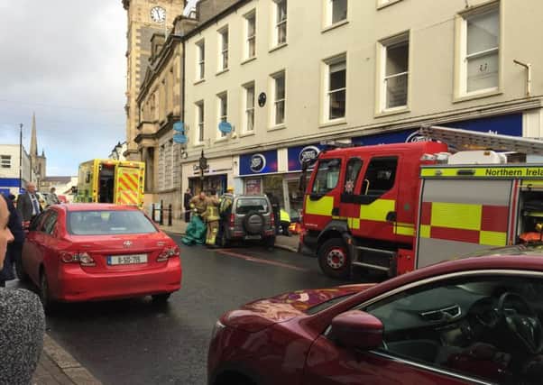 Picture of scene after vehicle crashed into shop in Enniskillen. Taken by Meadhbh Monahan of Impartial Reporter. Reproduced with kind permission of Impartial Reporter.