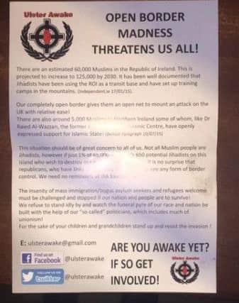 The leaflet being distributed in Lisburn.