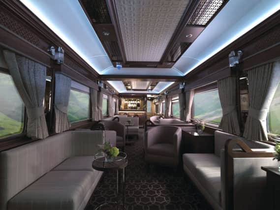 The luxurious interior of a Grand Hibernian lounge car