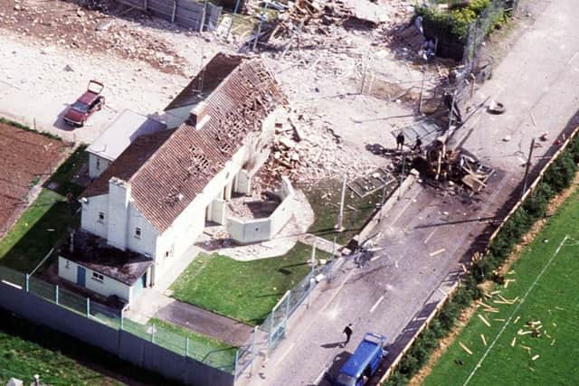 The scene outside Loughgall RUC station following the IRA attack in May 1987. Pacemaker