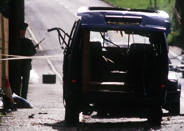 The Toyota Hiace van in which 8 IRA men were shot dead by the SAS outside Loughgall RUC station in 1987. Pacemaker