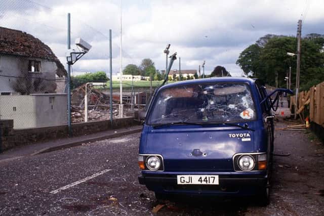 PACEMAKER BELFAST 1988
The bullet riddled Hiace van in which 8 IRA men were shot dead by the SAS outside Loughgall RUC station in 1988.