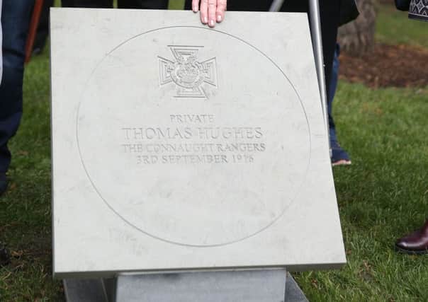 The plaque commemorating Private Thomas Hughes VC, at Glasnevin cemetery in Dublin