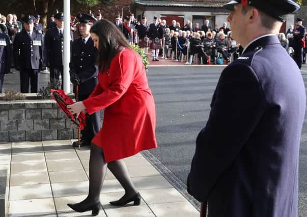 Justice Minister Claire Sugden MLA lays a wreath at the Northern Ireland Prison Service memorial service at Hydebank Wood