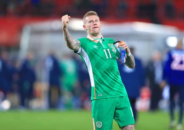 Republic of Ireland's James McClean celebrates after the final whistle.