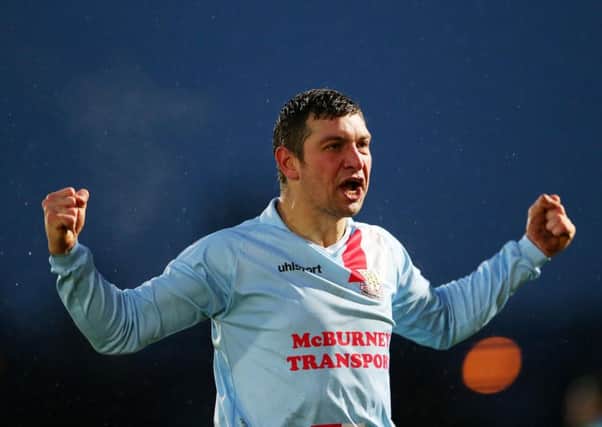 Matthew Tipton - celebrating a goal for Ballymena United in his playing days - will face his former club in a first match as Warrenpoint Town manager. Pic by PressEye Ltd.