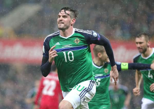 Northern Irelands Kyle Lafferty celebrates scoring against Azerbaijan