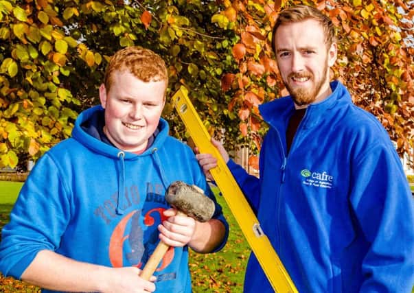 CAFRE Greenmount Campus students Shea McFerran from Larne (left) and Jonathan Long from Co Donegal, preparing to compete at The Worldskills Landscape Gardening Skills Show in the NEC, Birmingham, 17-19 November.