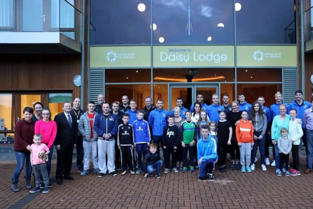 Northern Ireland players meet with children and young people at Daisy Lodge, Cancer Fund for Children's therapeutic short break facility in Newcastle, County Down. Photo by William Cherry