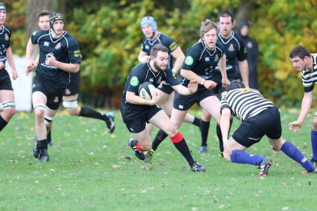 Limavady centre Chris Hunter takes on the CIYMS defence during the Roesiders impressive Kukri Section Two victory on Saturday. (Photo: Steve Haslett)