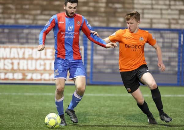 Caolan Marron (right) made his first-team Irish League debut for Glenavon on Saturday against Ards. Pic by PressEye Ltd.