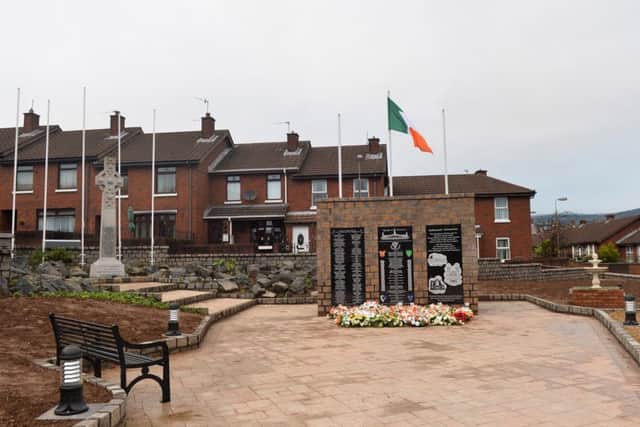 A new memorial garden at Butler Place in nearby Ardoyne, commemorating both civilian and IRA fatalities in the Troubles. Its opening this month was attended by Father Donegan.