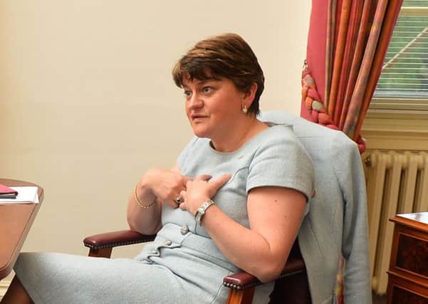 First Minister Arlene Foster speaking to News Letter Political Editor Sam McBride in Stormont Castle.
Pic Colm Lenaghan/Pacemaker