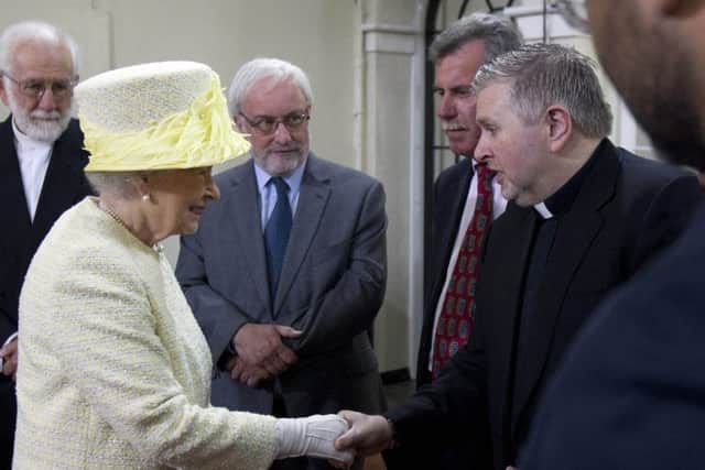 24/06/2014: 
Queen Elizabeth II meeting Ardoyne Gary Donegan at Crumlin Road Gaol, Belfast