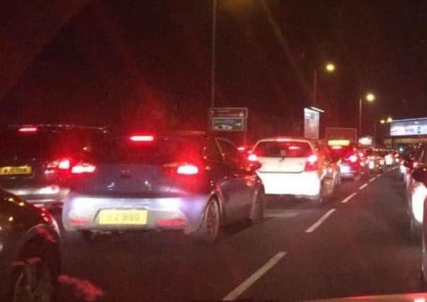 Traffic was snarled up on Belfast's Westlink on Tuesday after a lorry shed its load