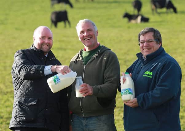 Jason Hempton, Commercial Director  Branded Products at Dale Farm, Johnston Morrow, Dale Farm dairy farmer and Michael McCallion, Asdas Head of Local Sourcing for Northern Ireland